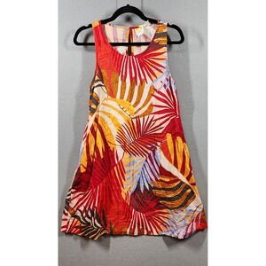 C&C California Dress Womens Small Linen A-Line Sleeveless‎ Tropical Pockets